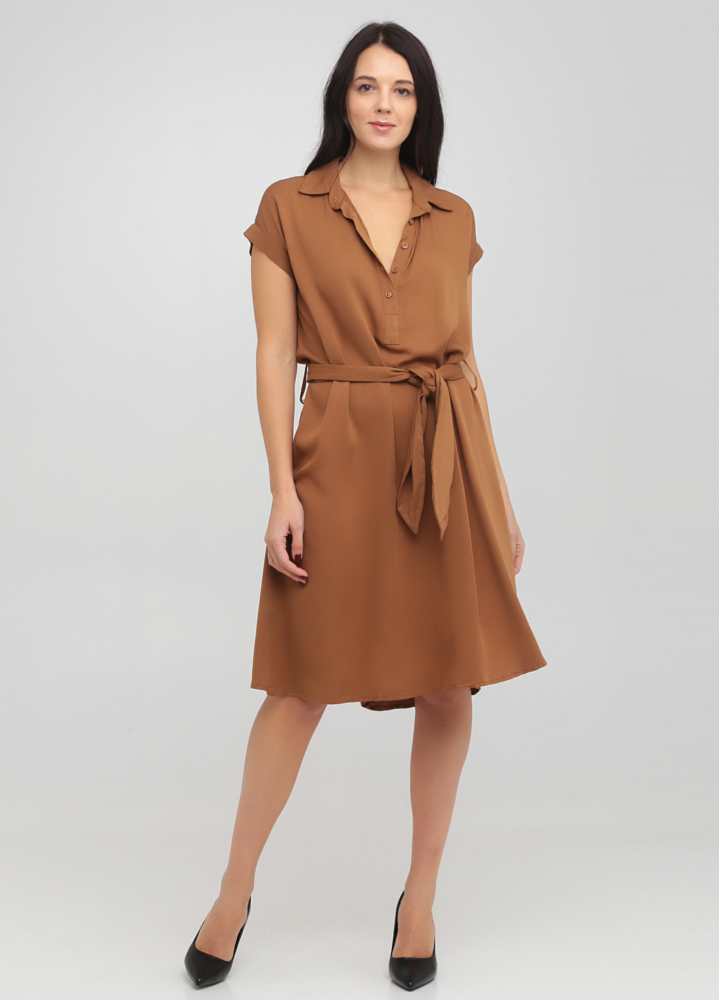 Светло-коричневое кэжуал платье рубашка PDK однотонное