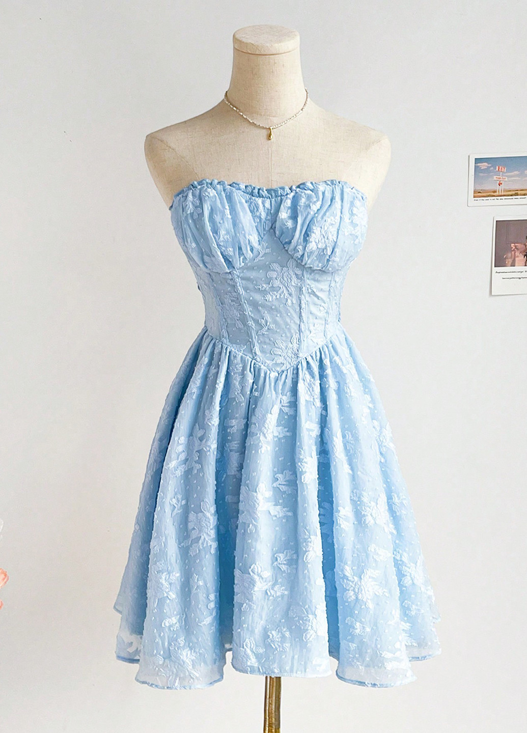 Голубое кэжуал платье бандо SHEIN с цветочным принтом