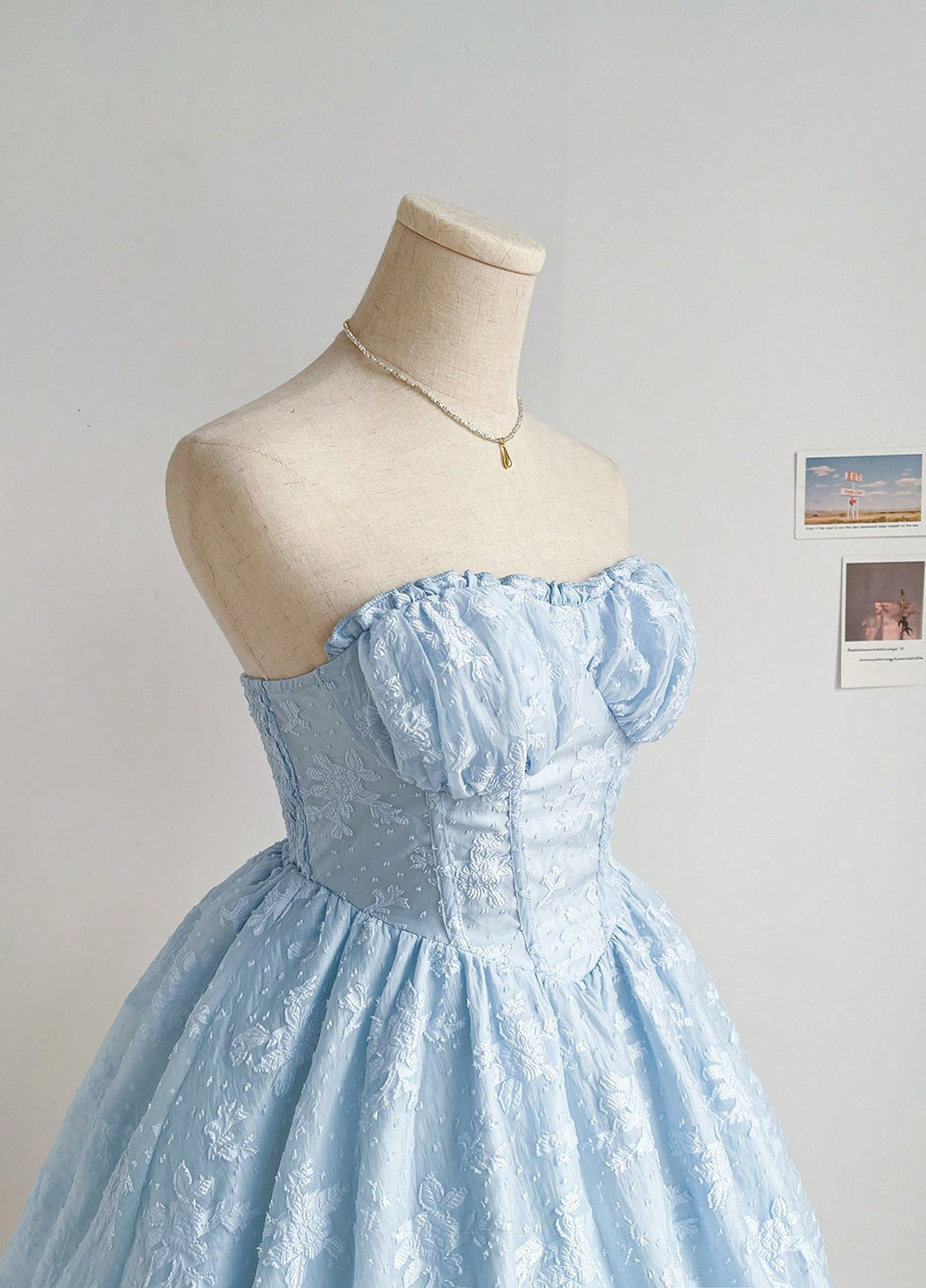 Голубое кэжуал платье бандо SHEIN с цветочным принтом