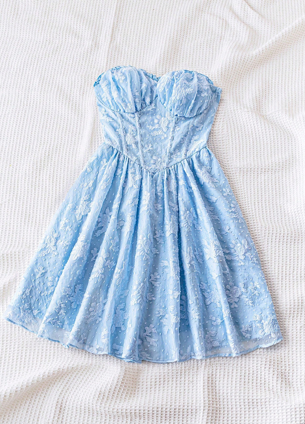 Голубое кэжуал платье бандо SHEIN с цветочным принтом