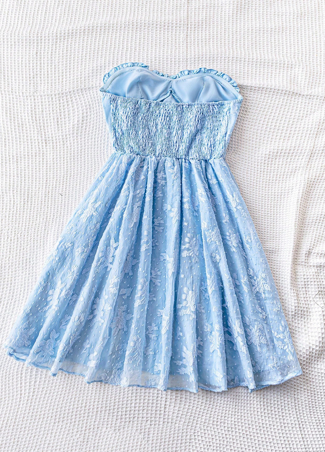 Голубое кэжуал платье бандо SHEIN с цветочным принтом