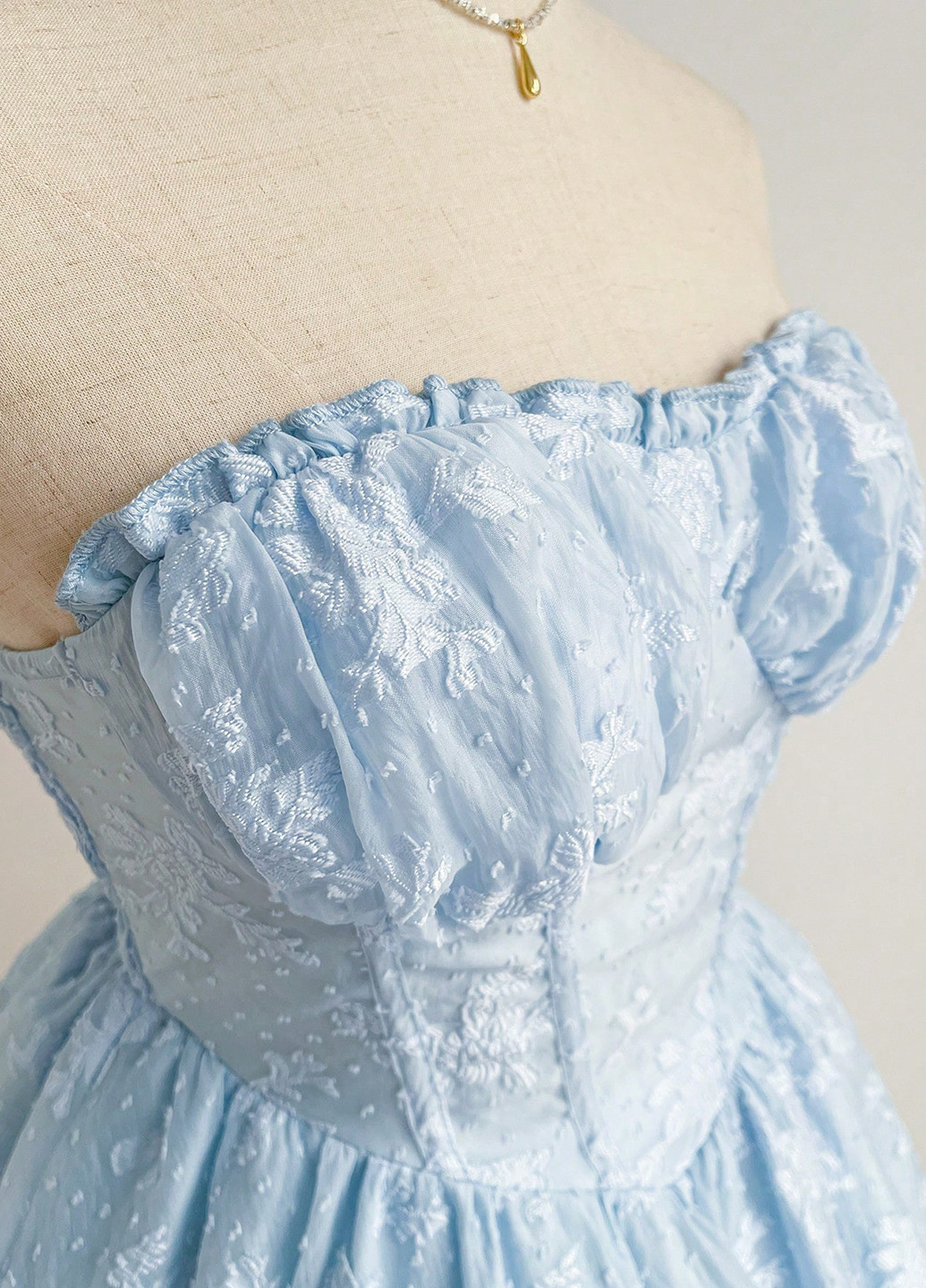 Голубое кэжуал платье бандо SHEIN с цветочным принтом