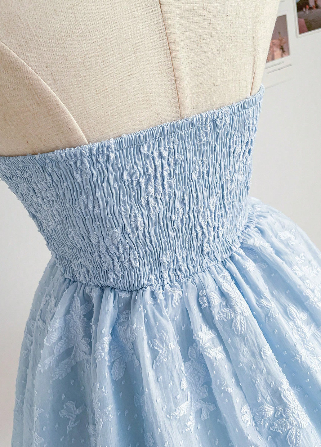 Голубое кэжуал платье бандо SHEIN с цветочным принтом