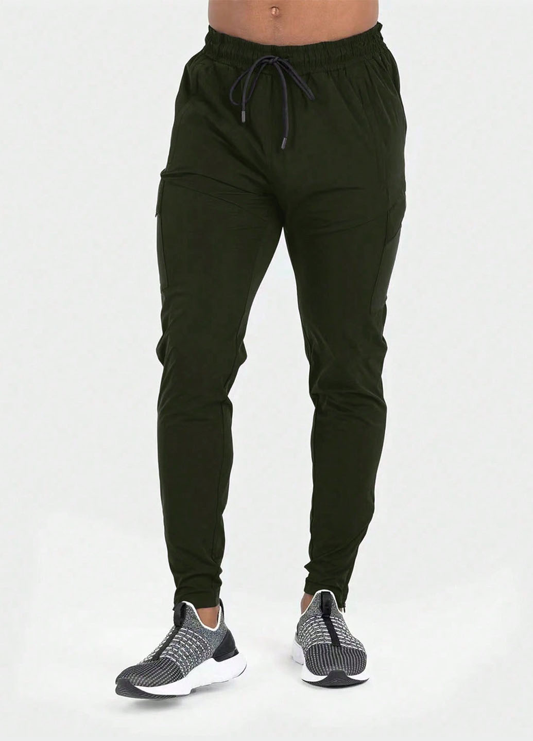 Темно-зеленые спортивные, кэжуал демисезонные зауженные брюки SHEIN