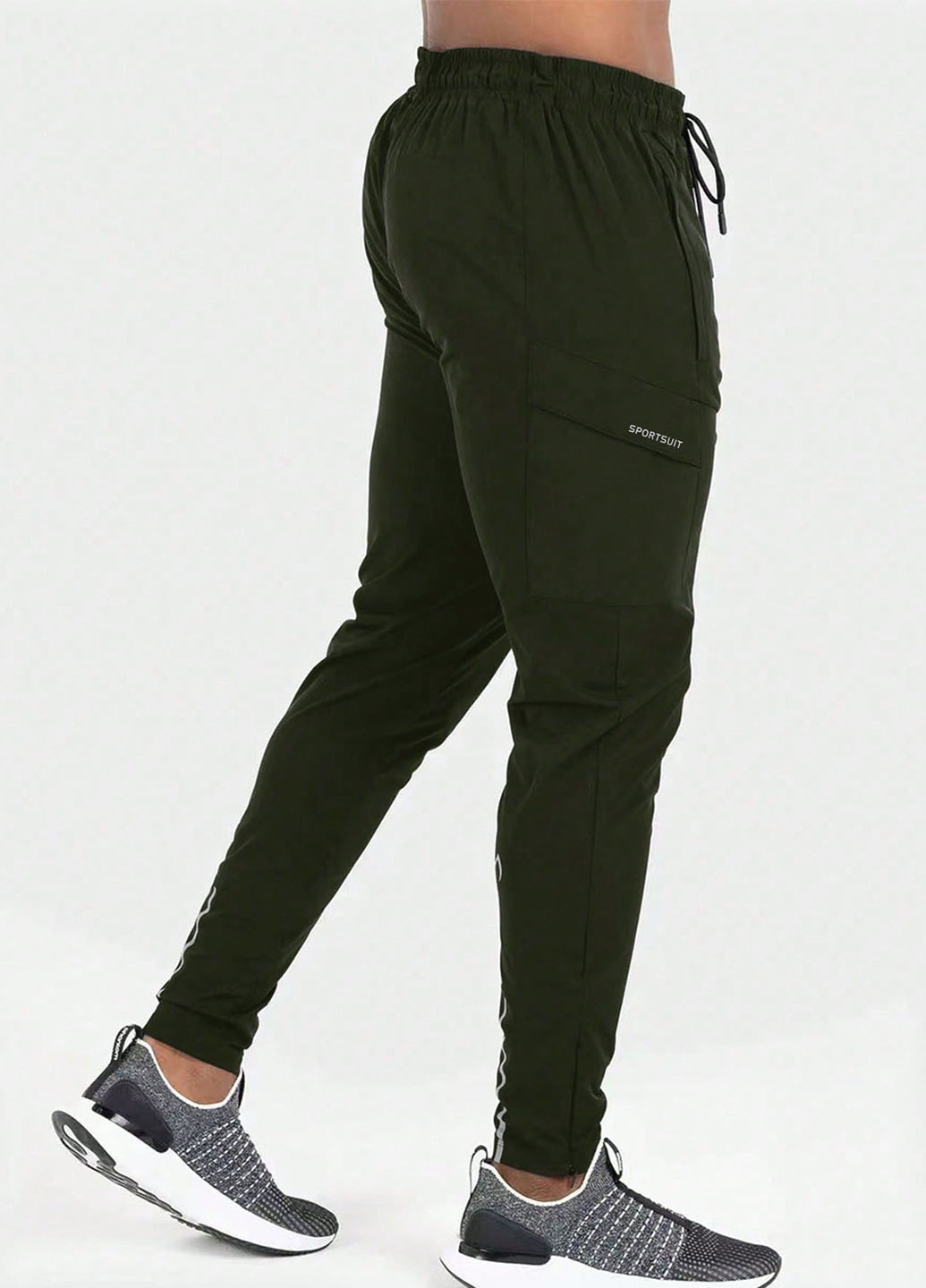 Темно-зеленые спортивные, кэжуал демисезонные зауженные брюки SHEIN