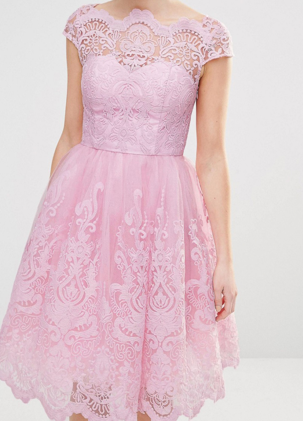 Светло-розовое коктейльное платье клеш, с пышной юбкой London однотонное