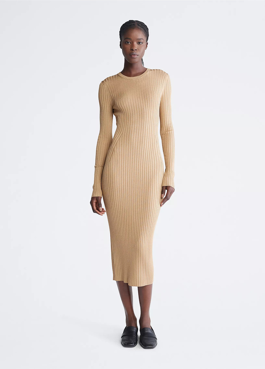 Кофейное кэжуал платье Calvin Klein однотонное