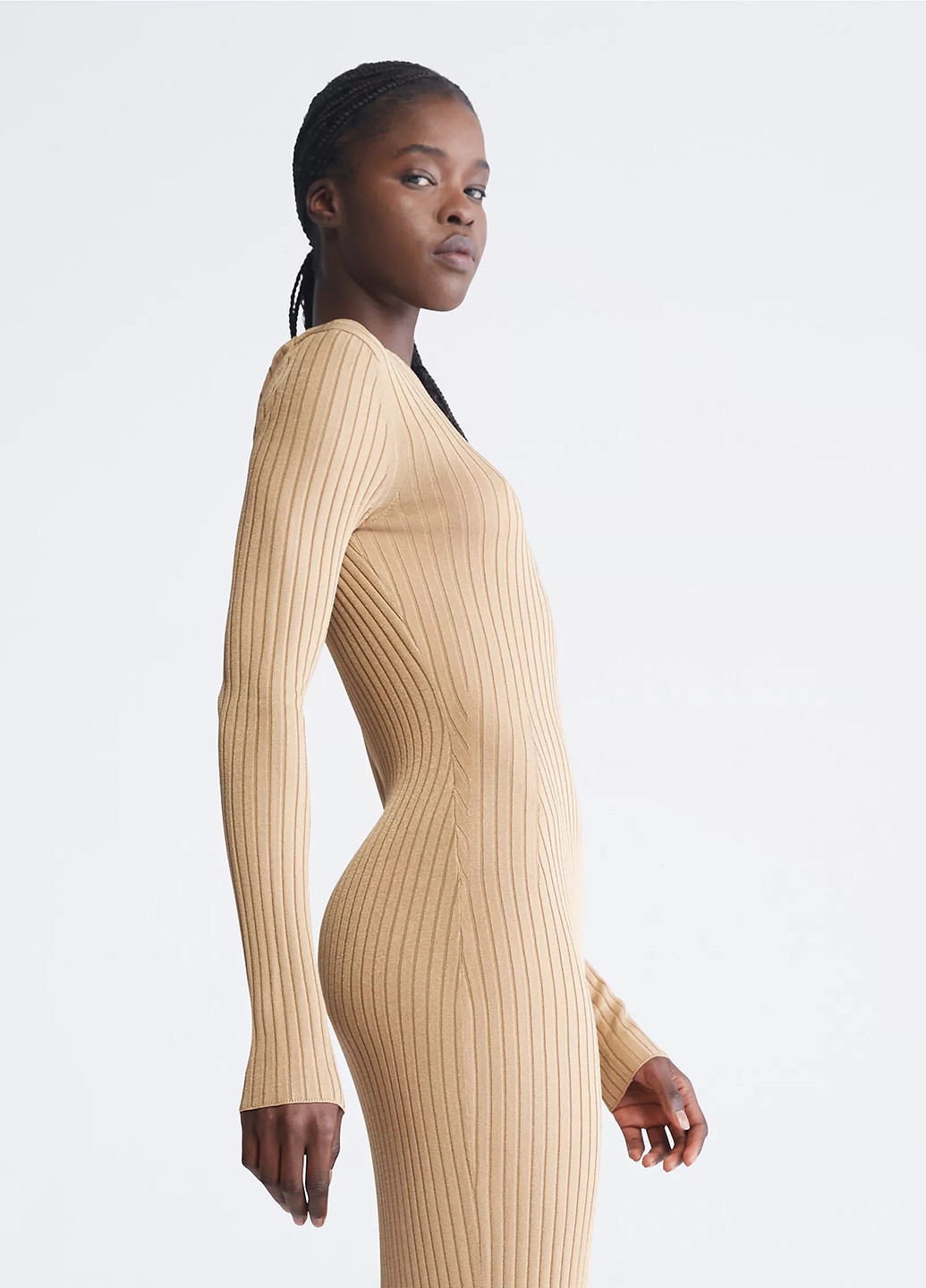 Кофейное кэжуал платье Calvin Klein однотонное