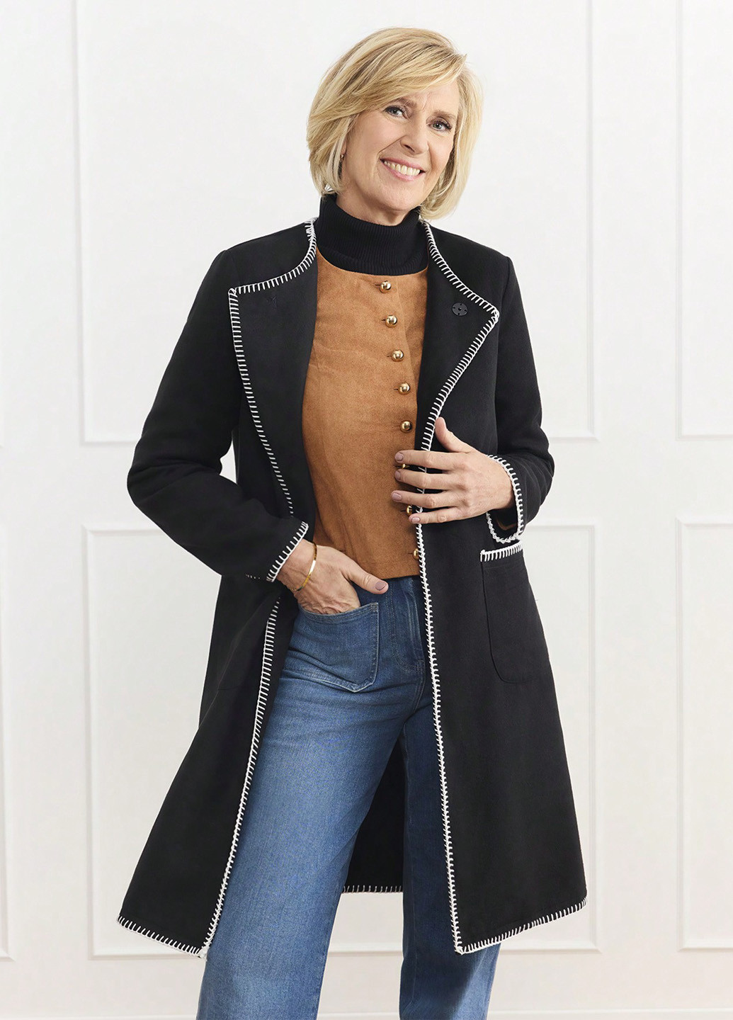 Чорне демісезонне Пальто однобортне SHEIN