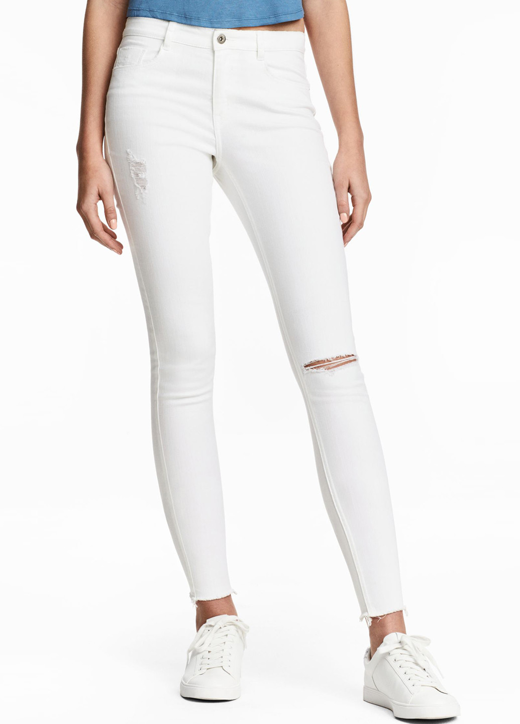 Белые летние зауженные джинсы H&M