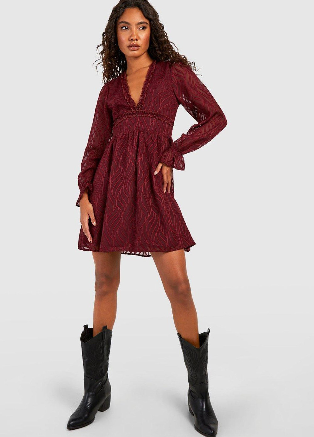 Вишнева кежуал сукня в стилі армпір, з відкритою спиною Boohoo однотонна