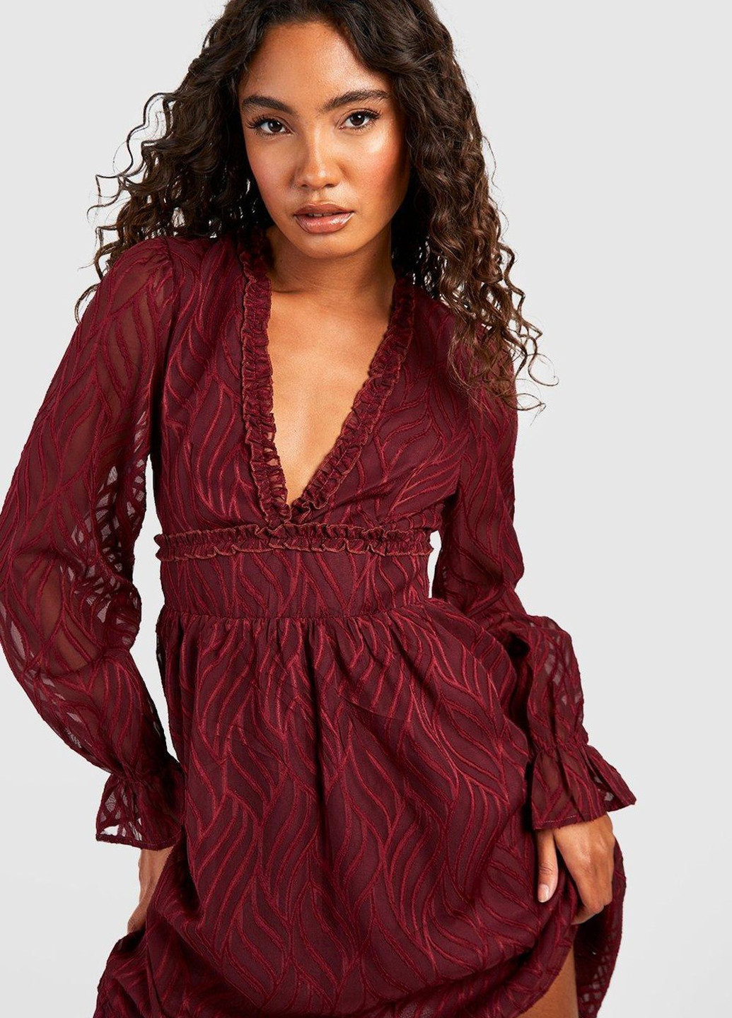 Вишнева кежуал сукня в стилі армпір, з відкритою спиною Boohoo однотонна