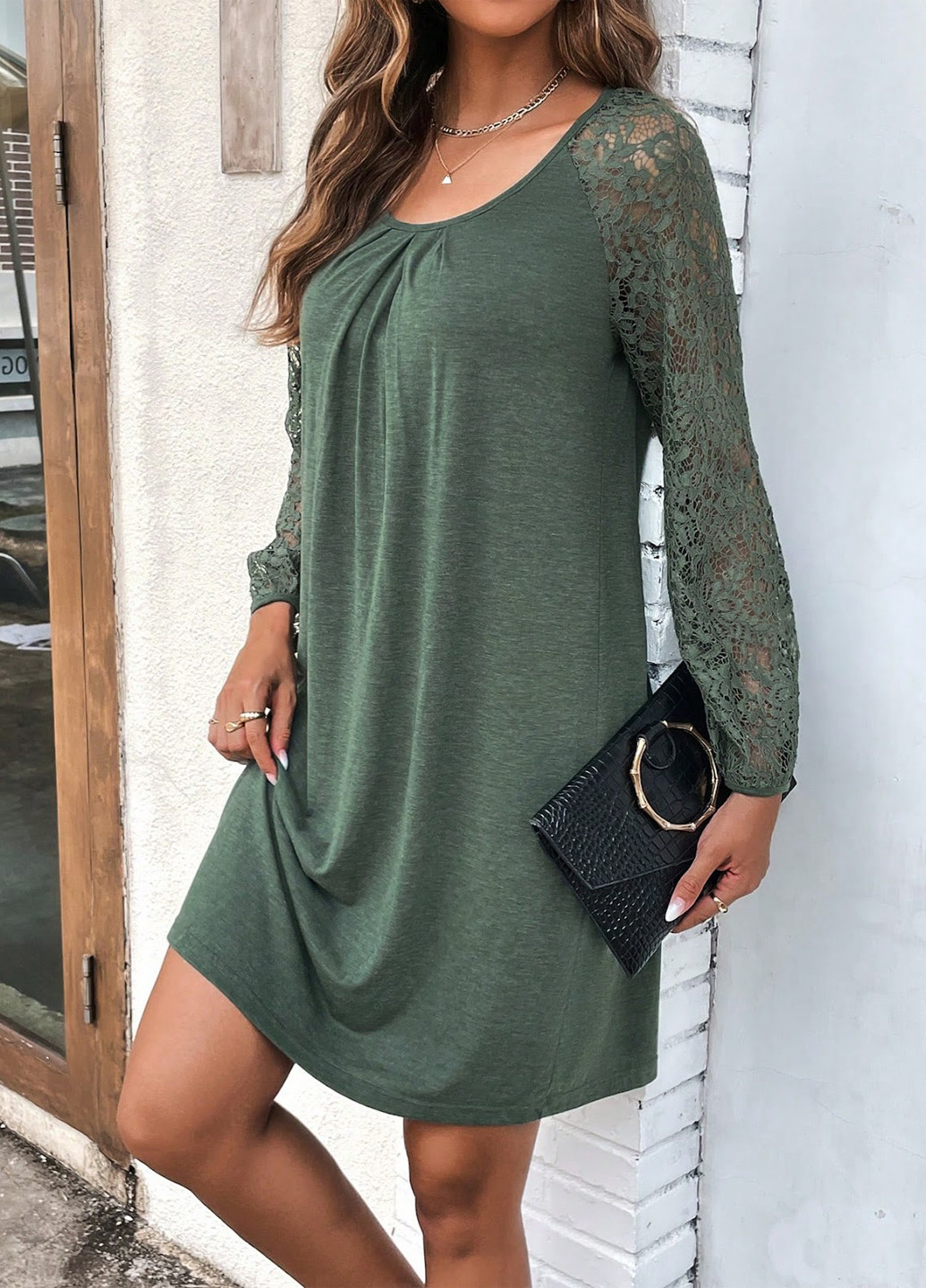 Оливкова (хакі) кежуал сукня SHEIN меланжева