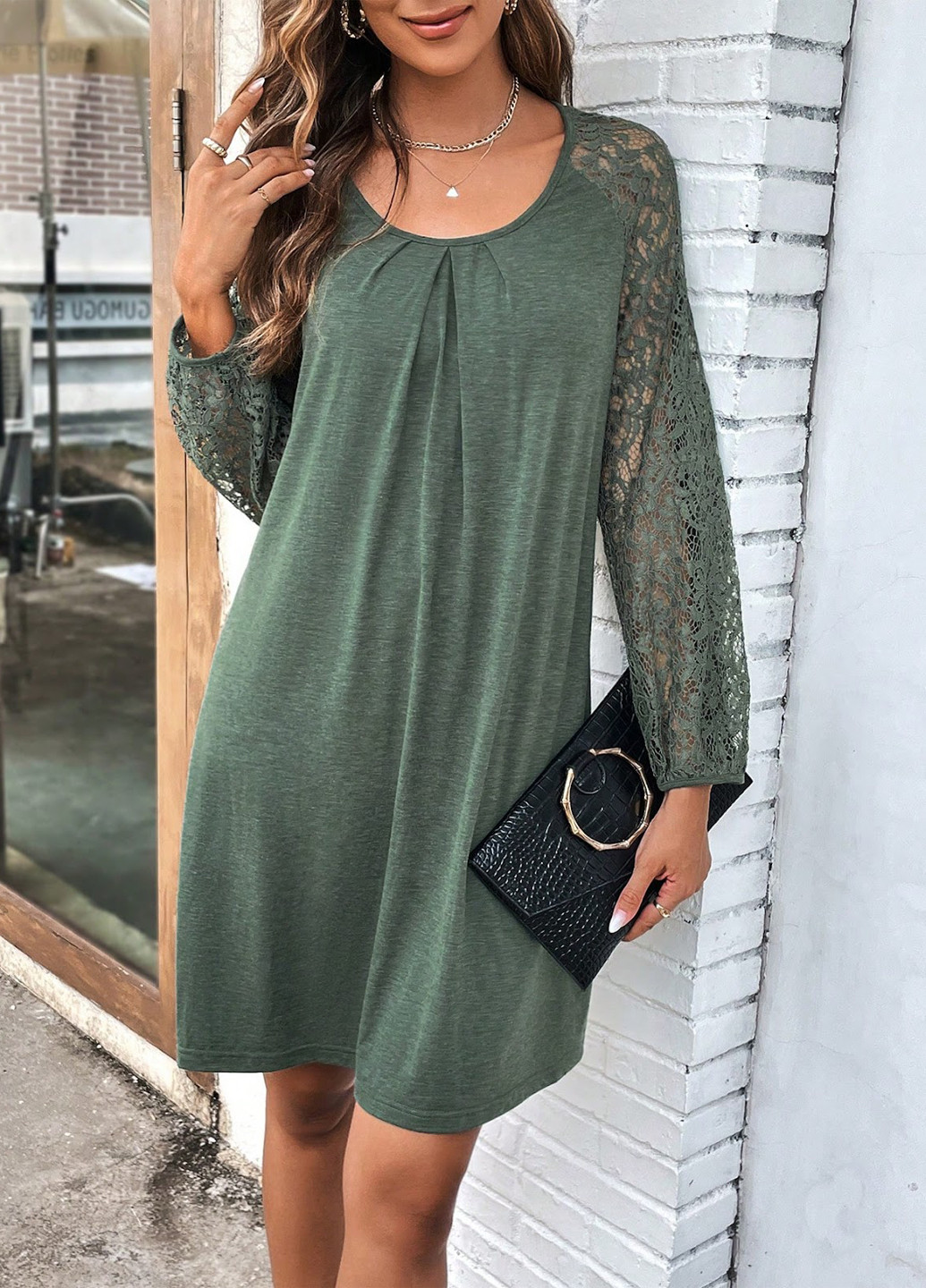 Оливкова (хакі) кежуал сукня SHEIN меланжева