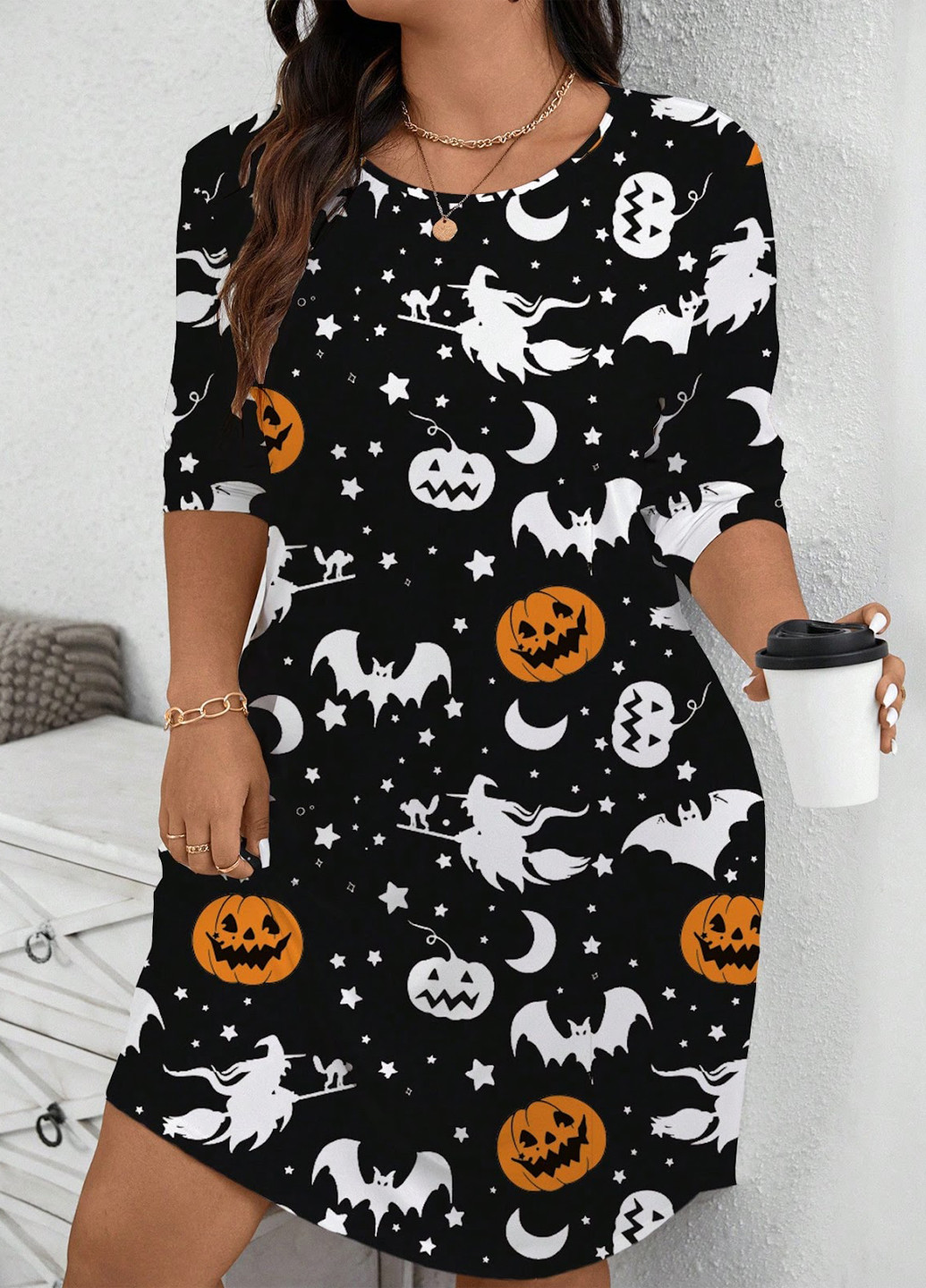 Чорна кежуал сукня сукня-футболка SHEIN з малюнком