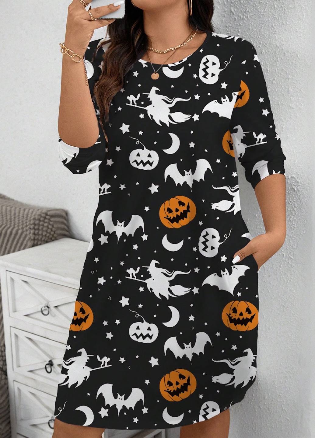 Чорна кежуал сукня сукня-футболка SHEIN з малюнком