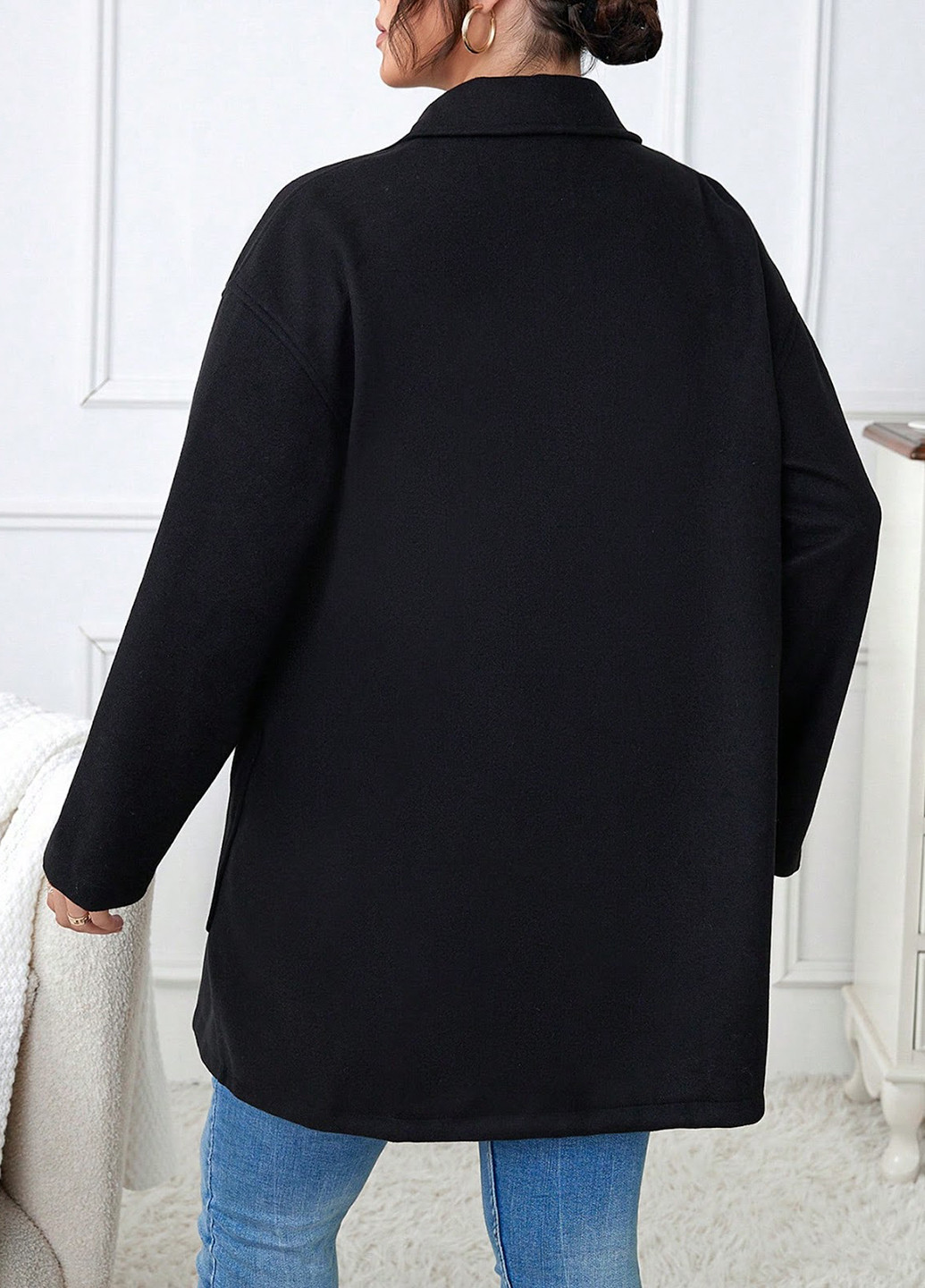 Чорне демісезонне Пальто двобортне SHEIN