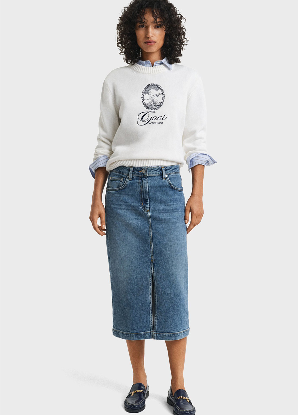 Синяя джинсовая однотонная юбка Gant карандаш
