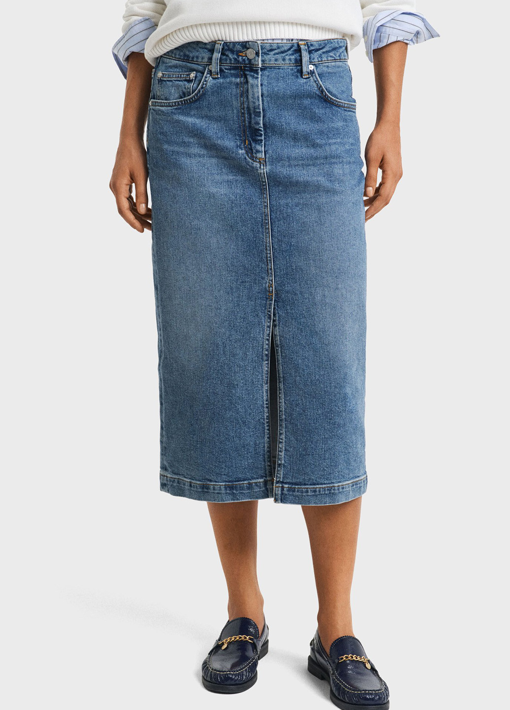 Синяя джинсовая однотонная юбка Gant карандаш