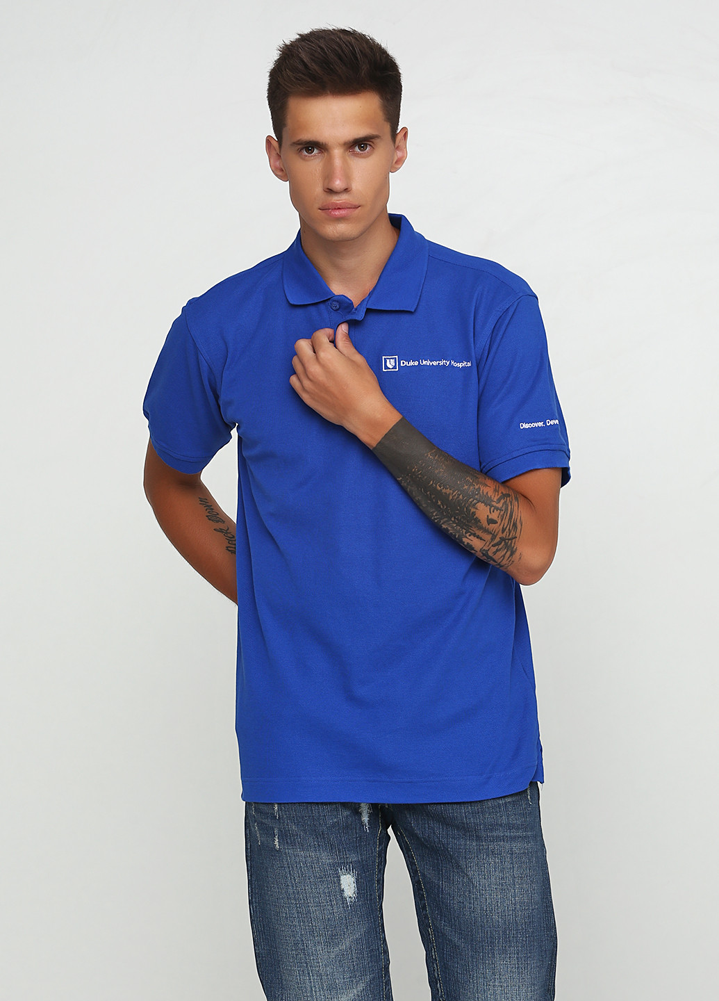 Синяя футболка-поло для мужчин Harriton с надписью