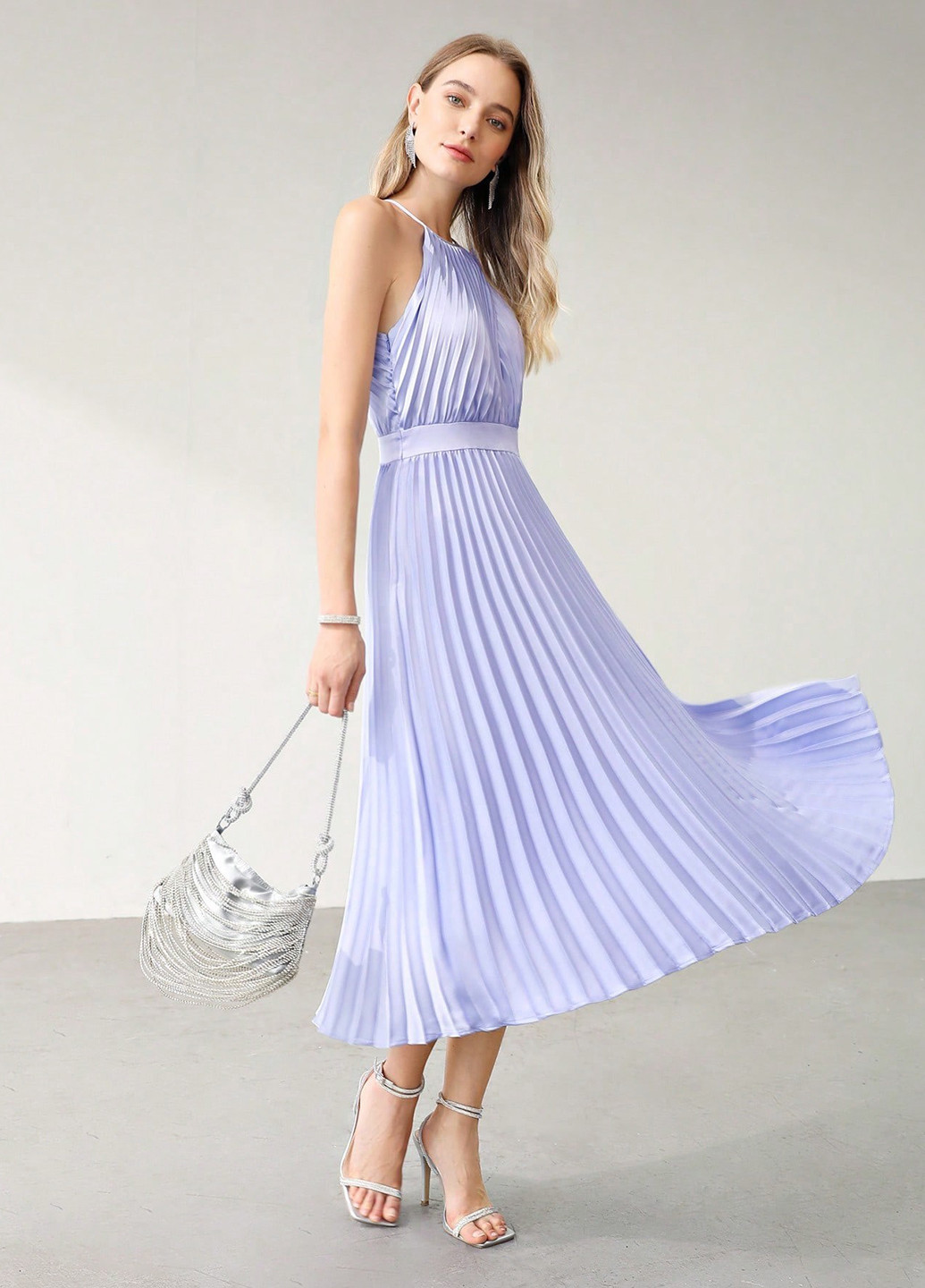 Бузкова коктейльна сукня кльош, плісована SHEIN однотонна