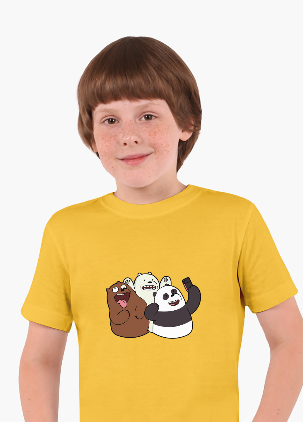 Желтая демисезонная футболка детская вся правда о медведях (we bare bears)(9224-2665) MobiPrint