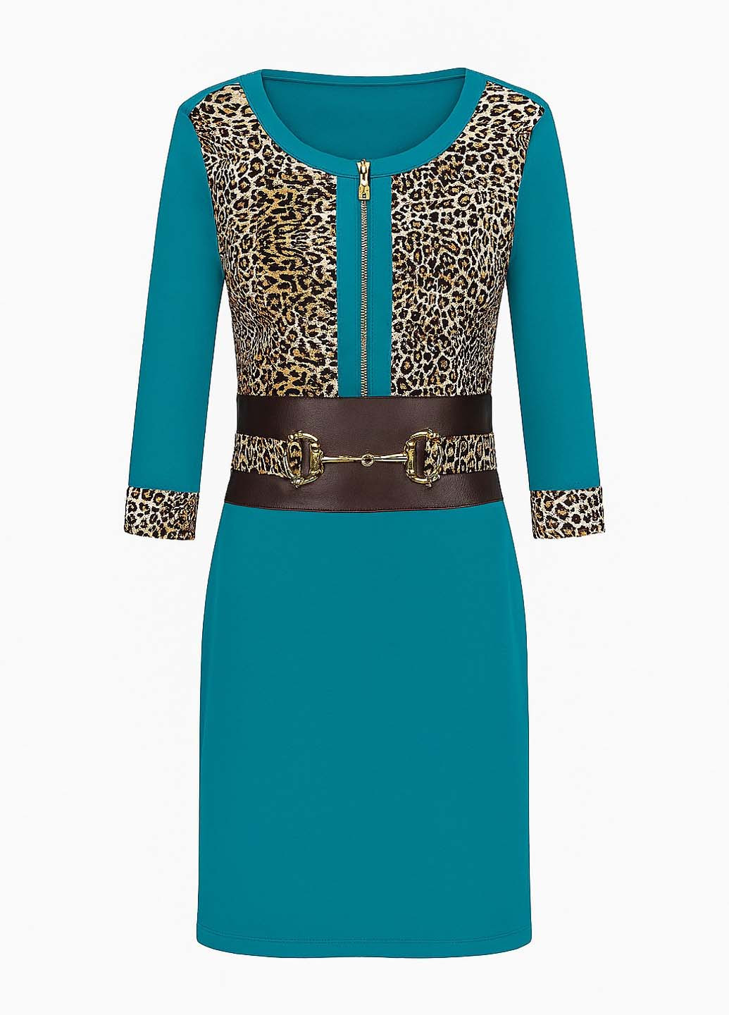 Бирюзовое кэжуал платье футляр Sassofono леопардовый
