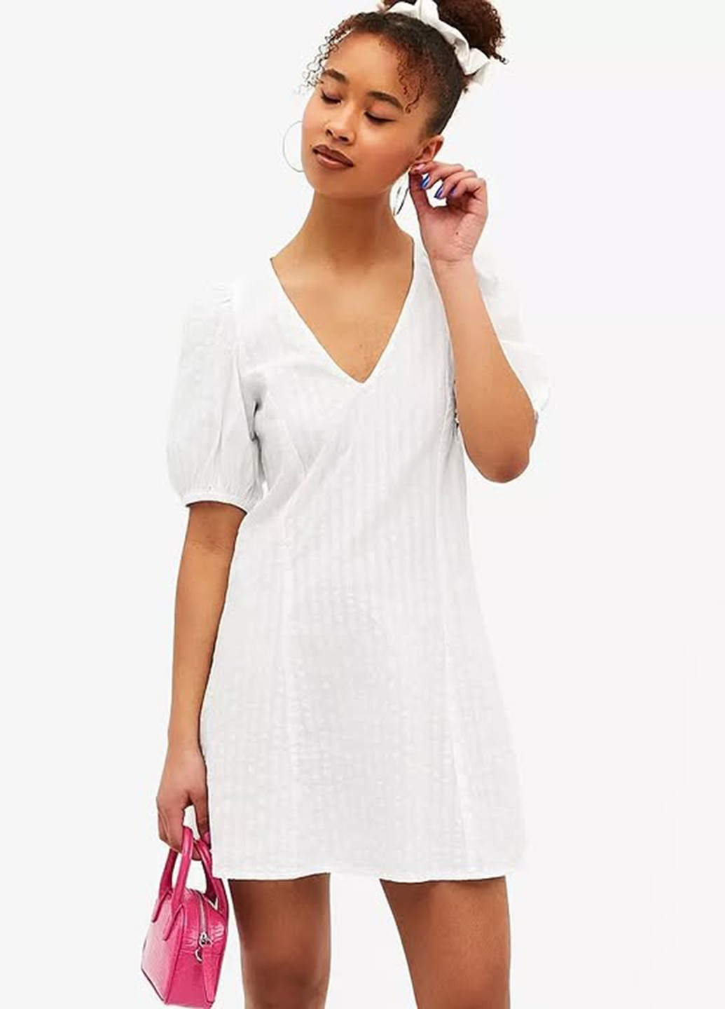 Белое кэжуал платье клеш Monki однотонное