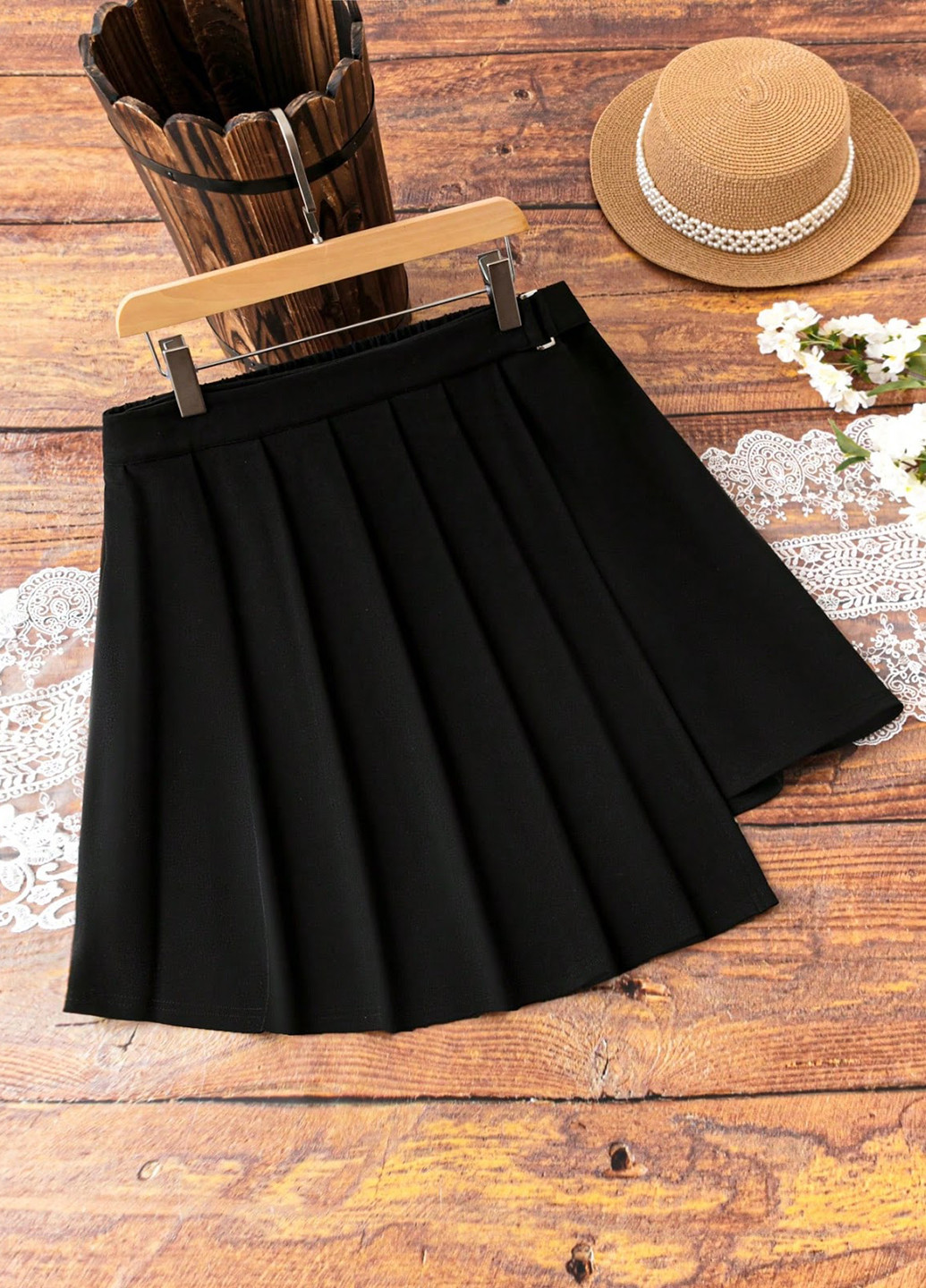 Черная кэжуал однотонная юбка SHEIN плиссе, на запах