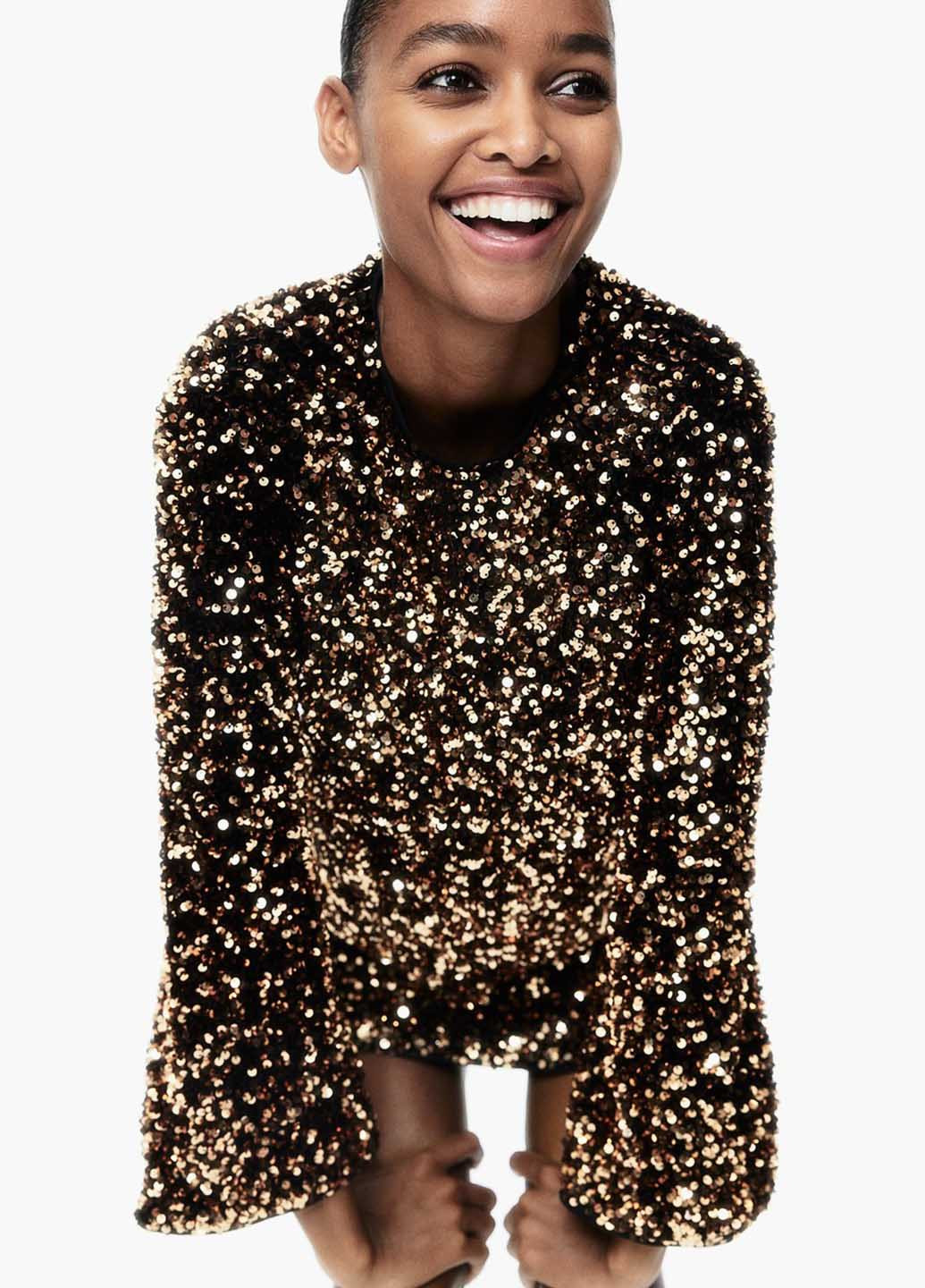 Золотистое праздничный, коктейльное платье H&M однотонное