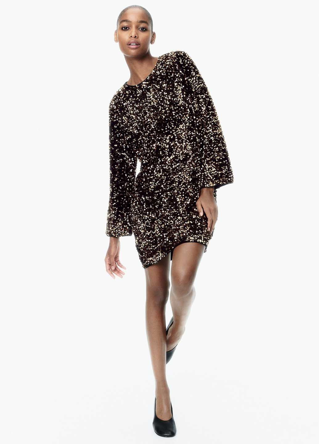 Золотистое праздничный, коктейльное платье H&M однотонное