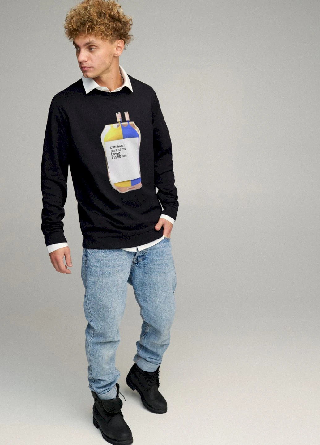 Черный світшот чоловічий oversize /no flis/ YAPPI рисунок (254557799)