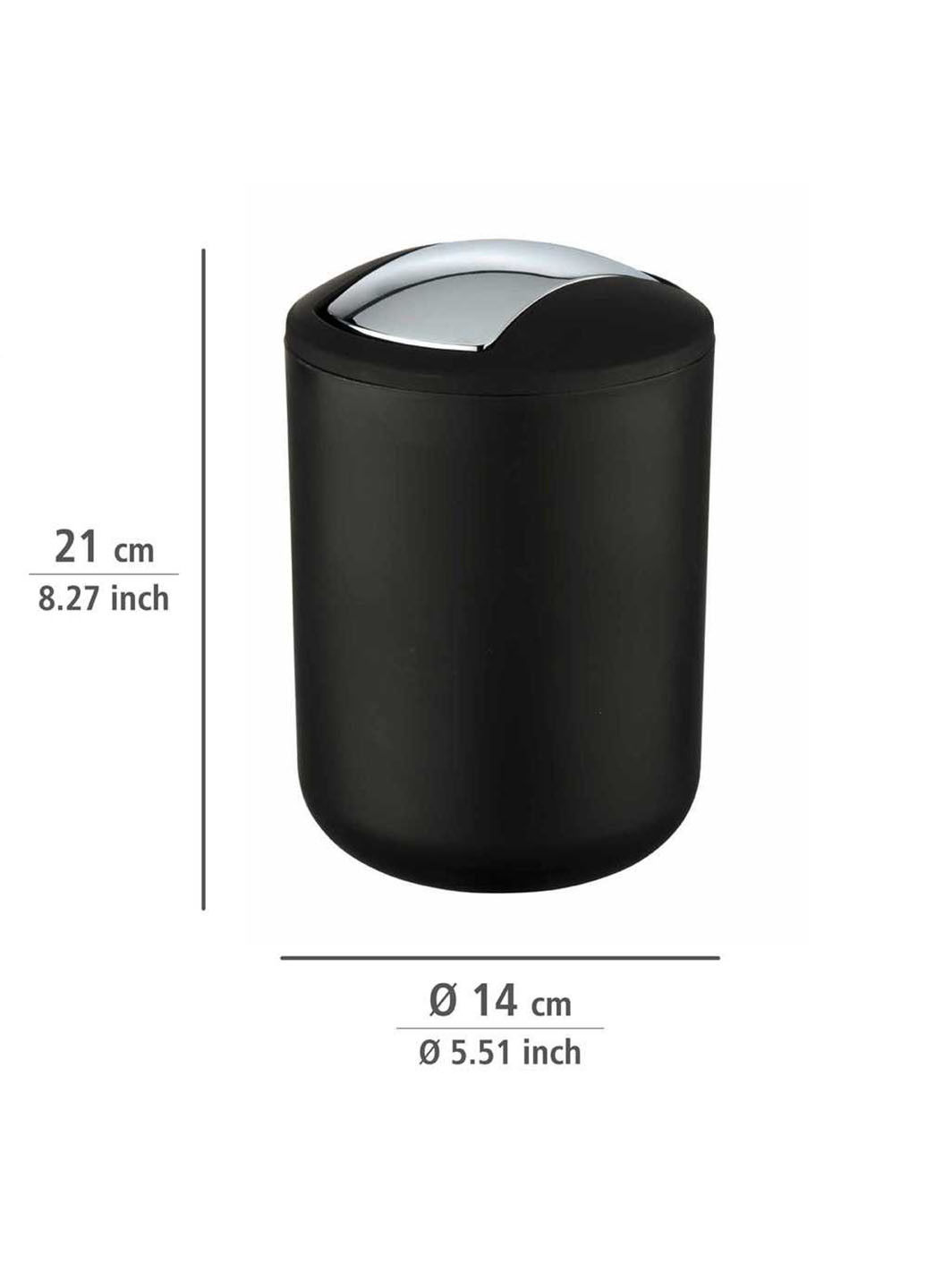 Контейнер мусорный с откидной крышкой, d14x21 см, 2 л, пластик, черный Wenko brasil s (254478445)