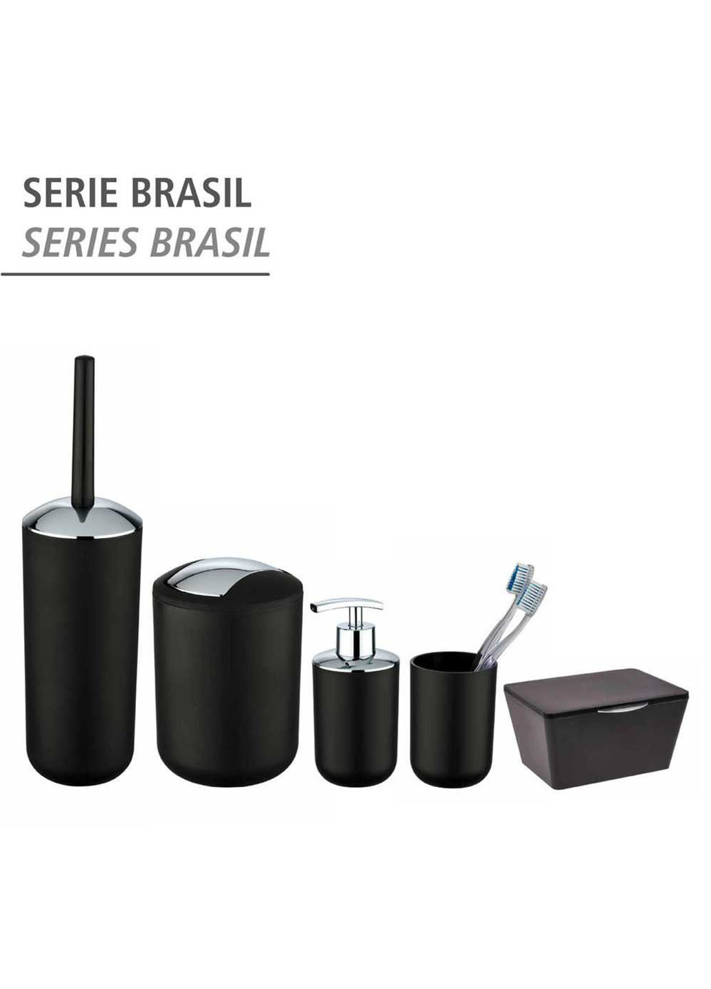 Контейнер для сміття з відкидною кришкою, d14x21 см, 2 л, пластик, чорний Wenko brasil s (254478445)