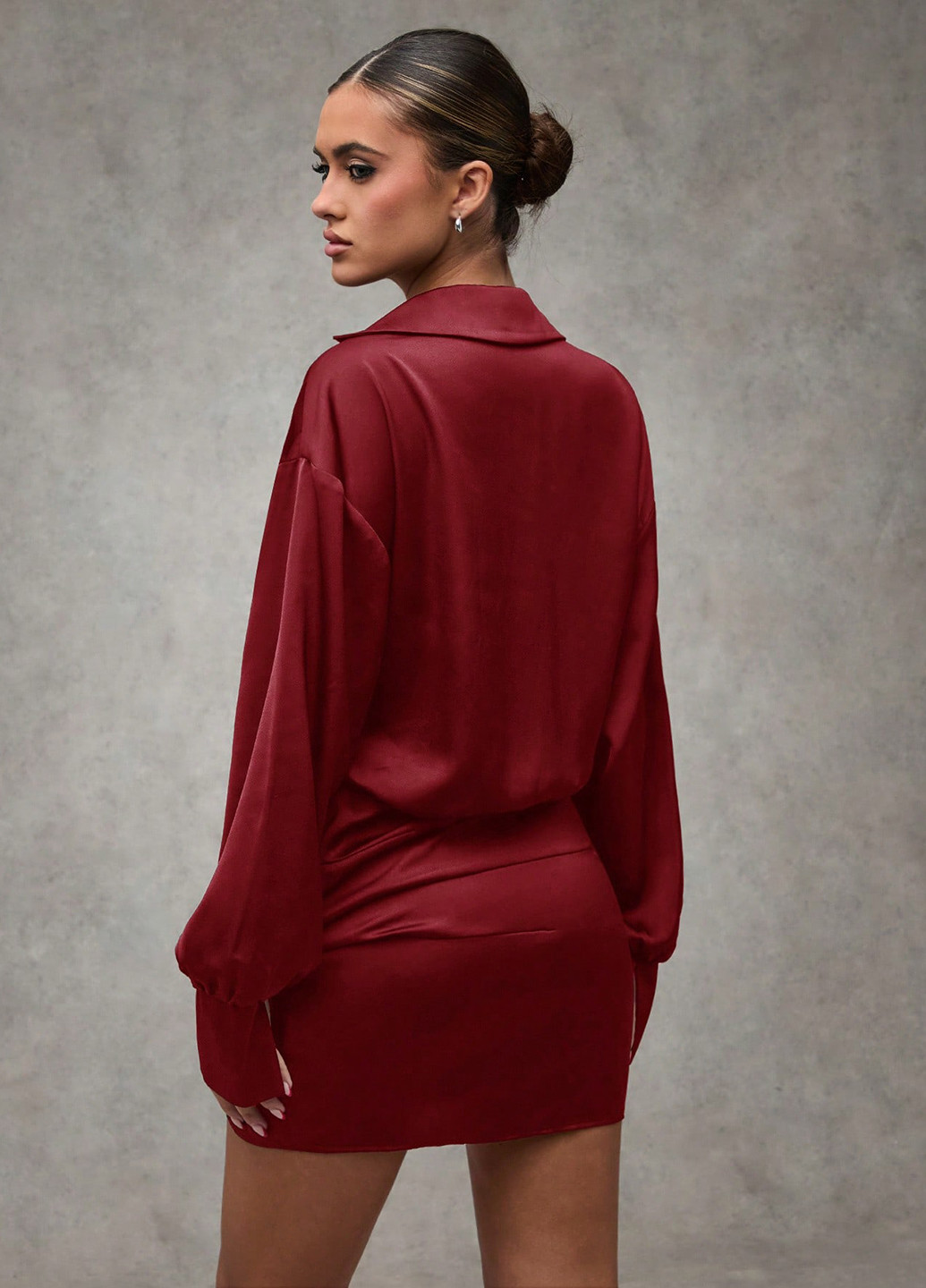 Бордова кежуал сукня на запах, сукня-сорочка SHEIN однотонна