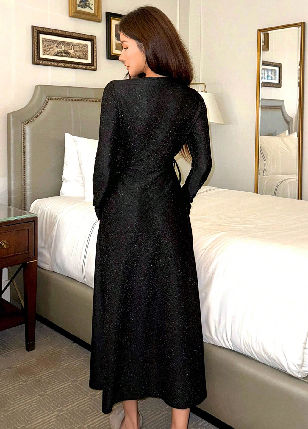 Чорна домашній сукня на запах, кльош SHEIN однотонна