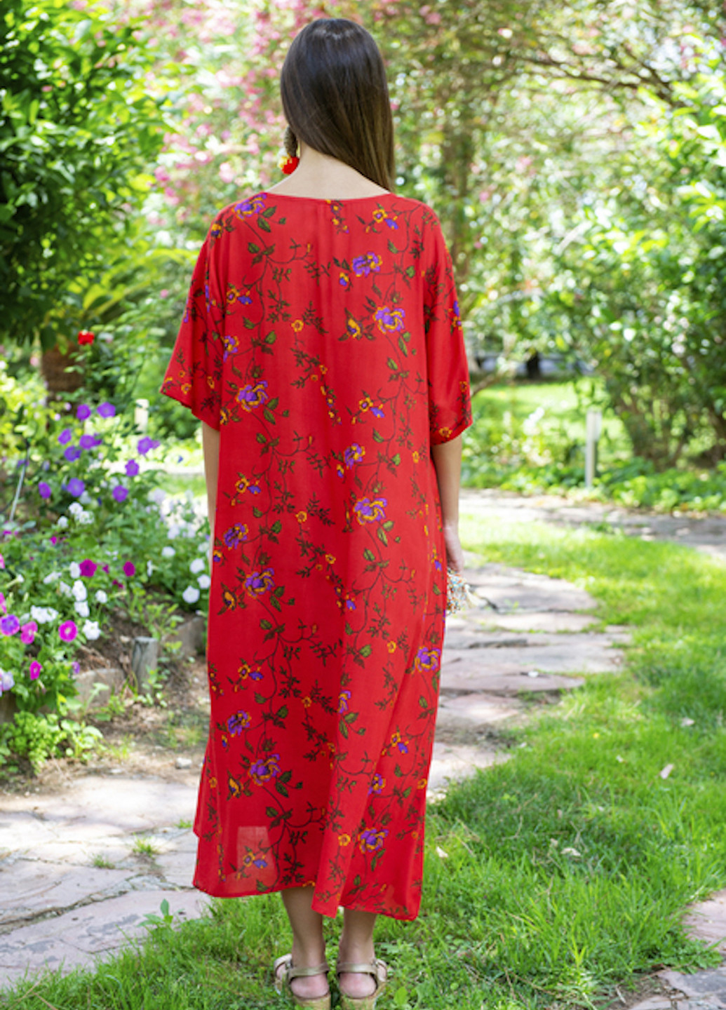 Красное пляжное платье клеш Indiano с цветочным принтом