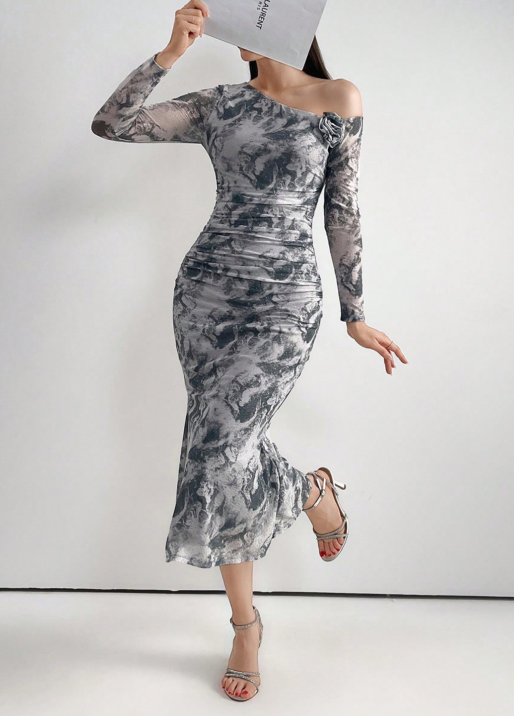 Сіра кежуал, вечірня сукня силуетна SHEIN тай-дай