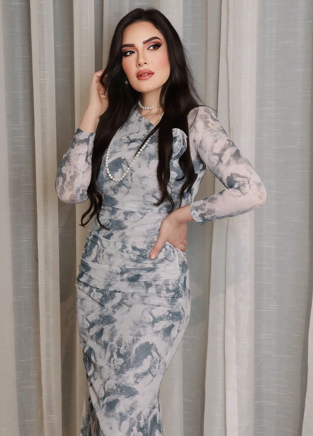 Сіра кежуал, вечірня сукня силуетна SHEIN тай-дай