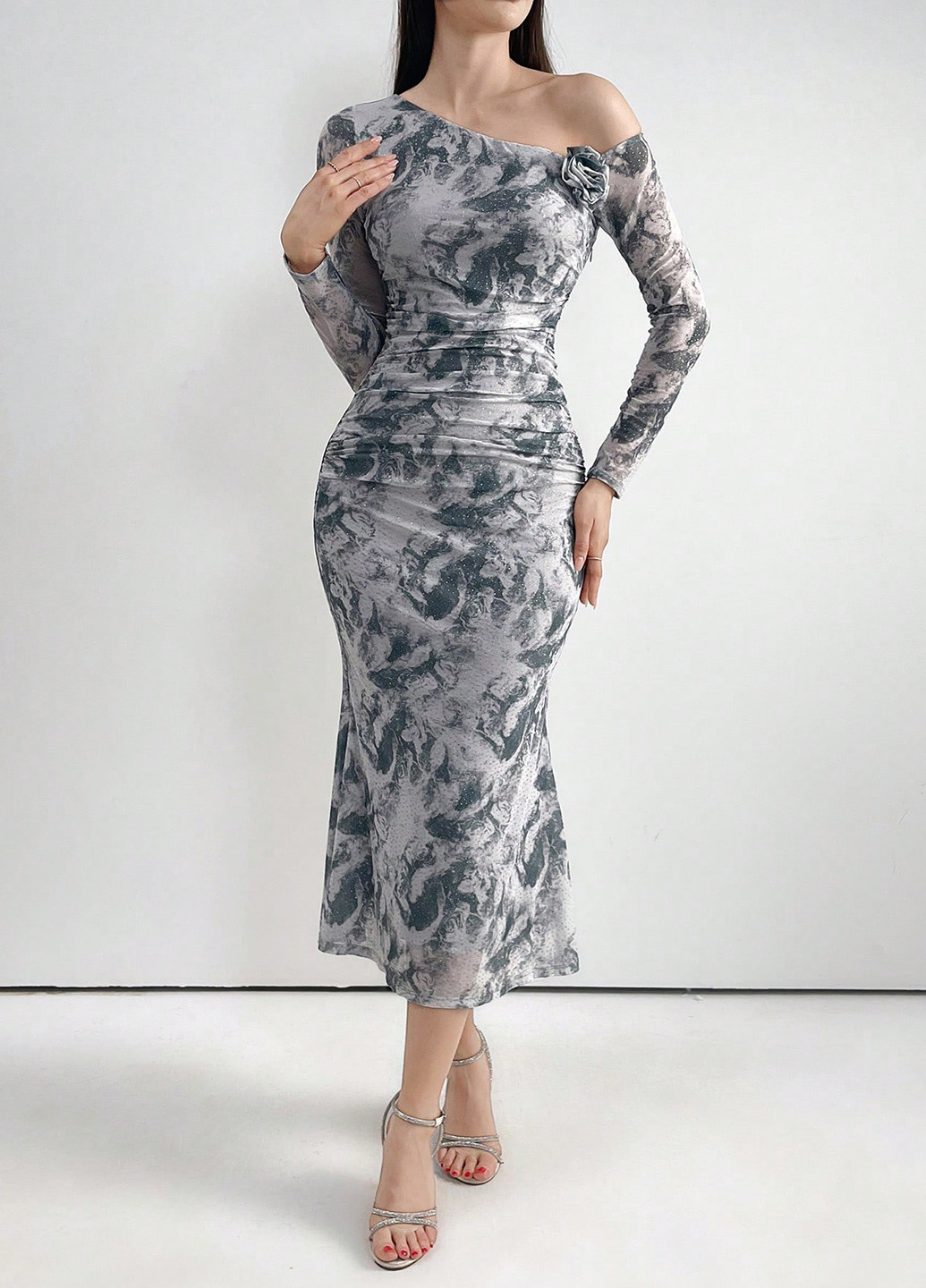 Сіра кежуал, вечірня сукня силуетна SHEIN тай-дай