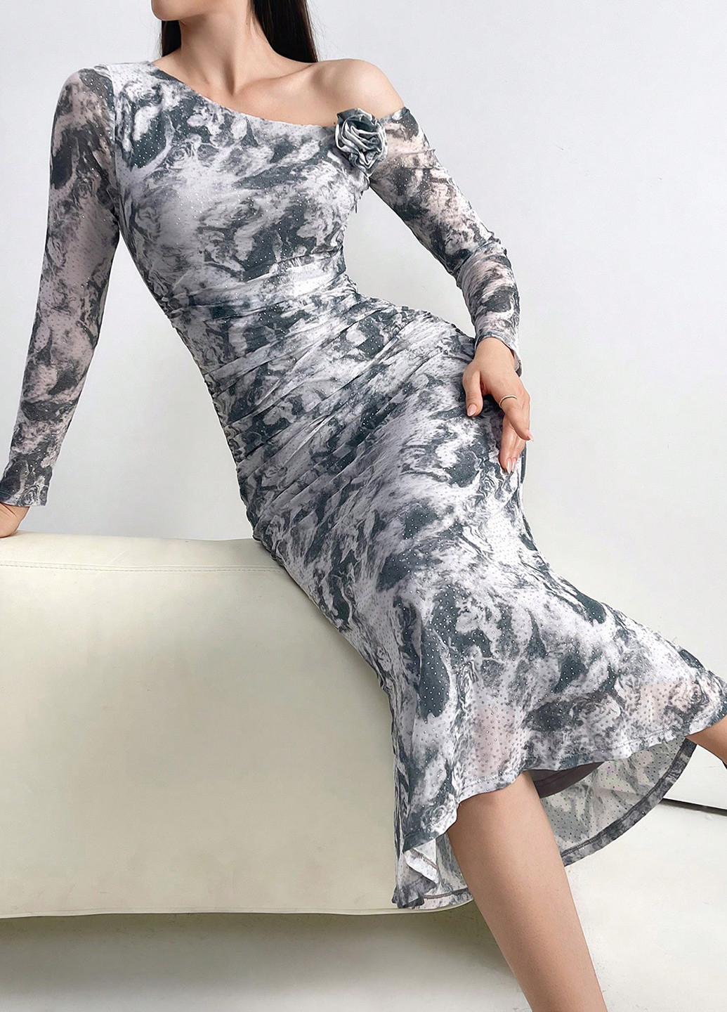 Сіра кежуал, вечірня сукня силуетна SHEIN тай-дай