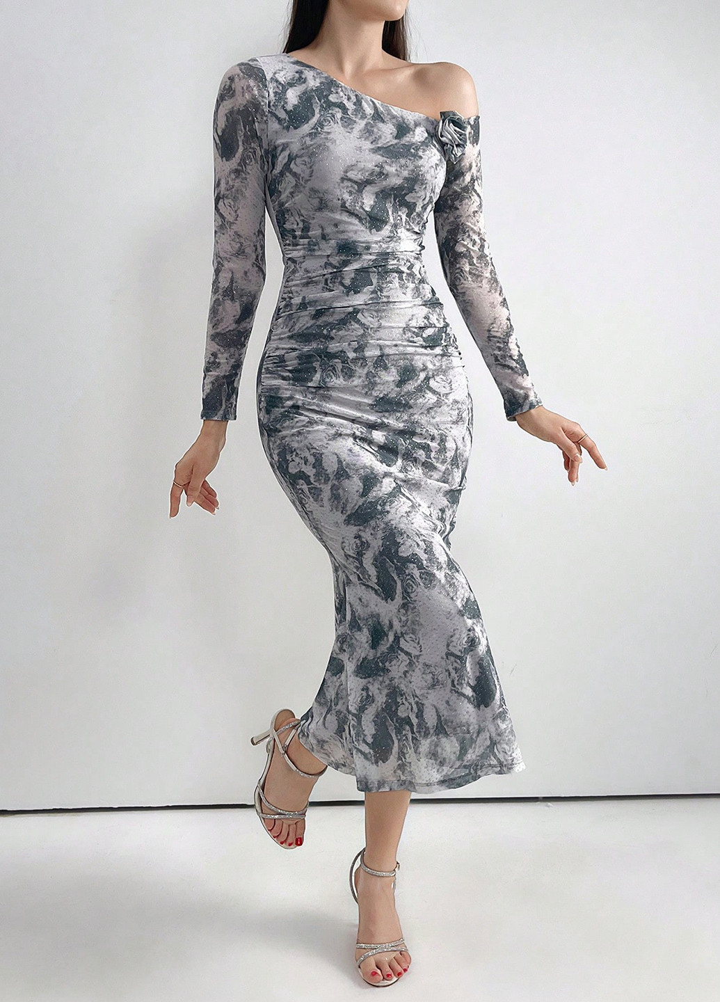 Сіра кежуал, вечірня сукня силуетна SHEIN тай-дай