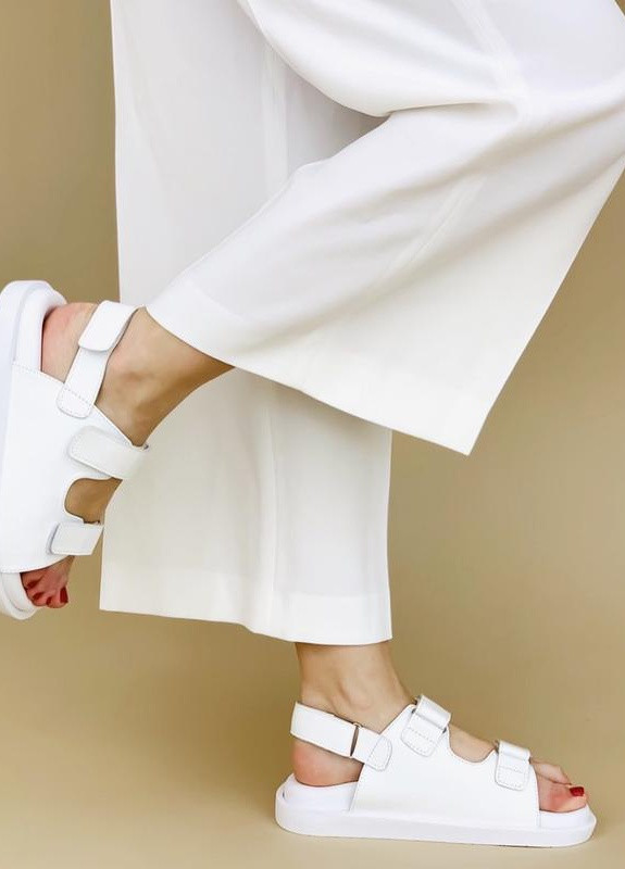 Белые босоножки на липучках натуральная кожа eva shoes CHI на липучке