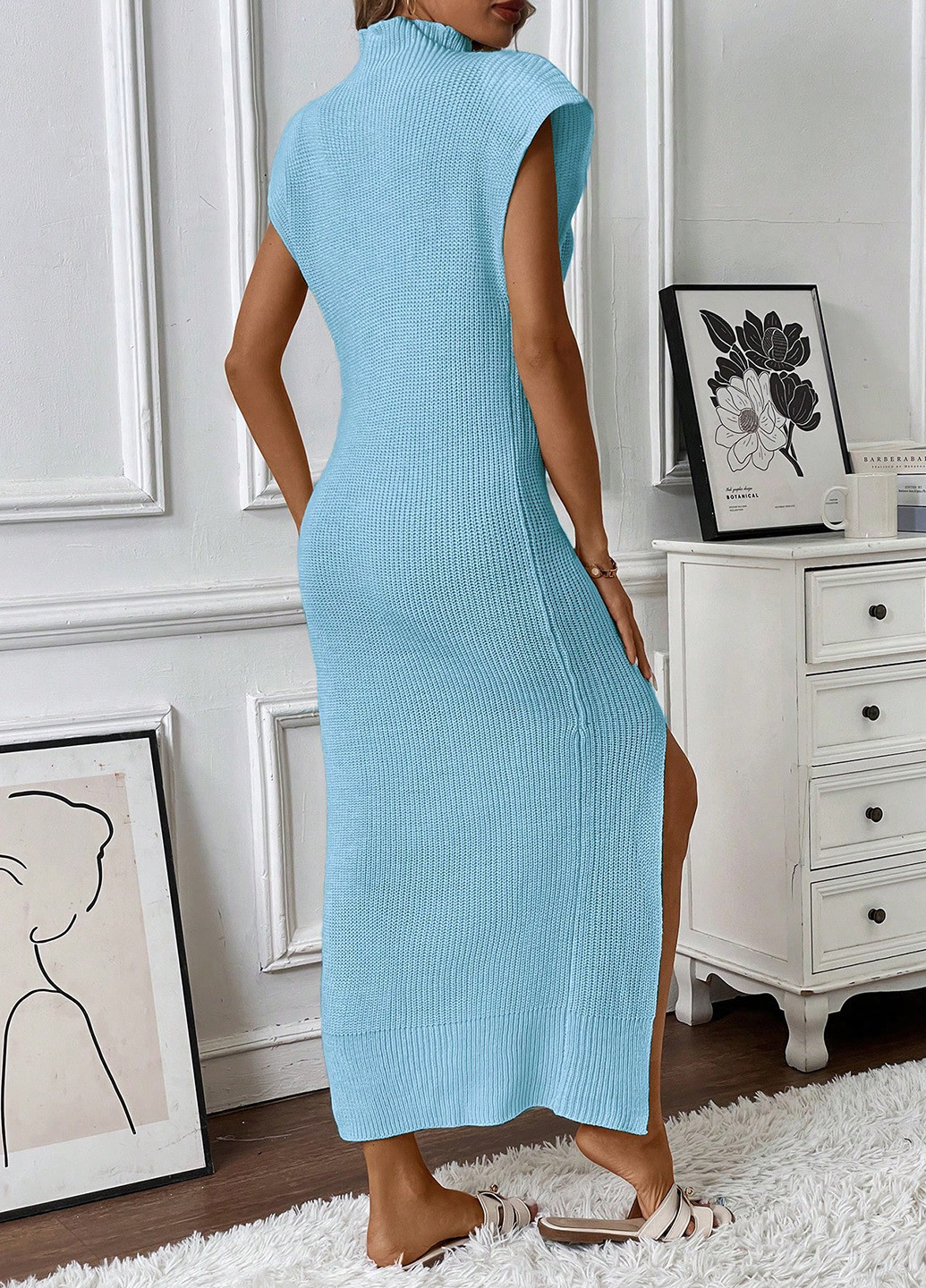 Голубое кэжуал платье SHEIN однотонное