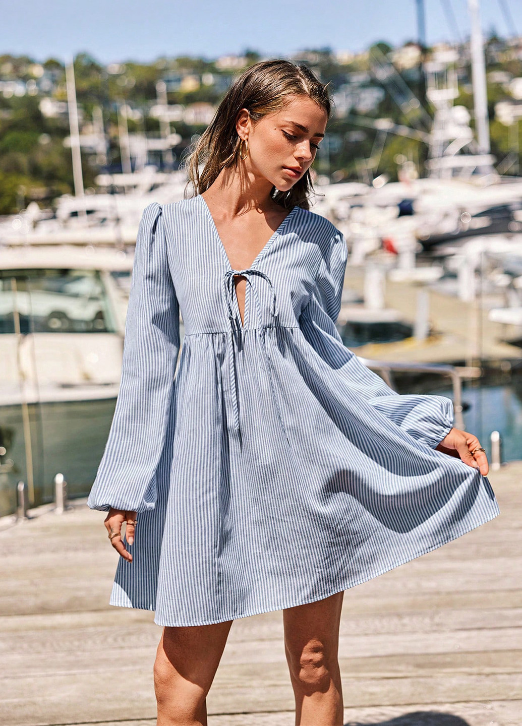 Блакитна кежуал сукня кльош SHEIN в смужку