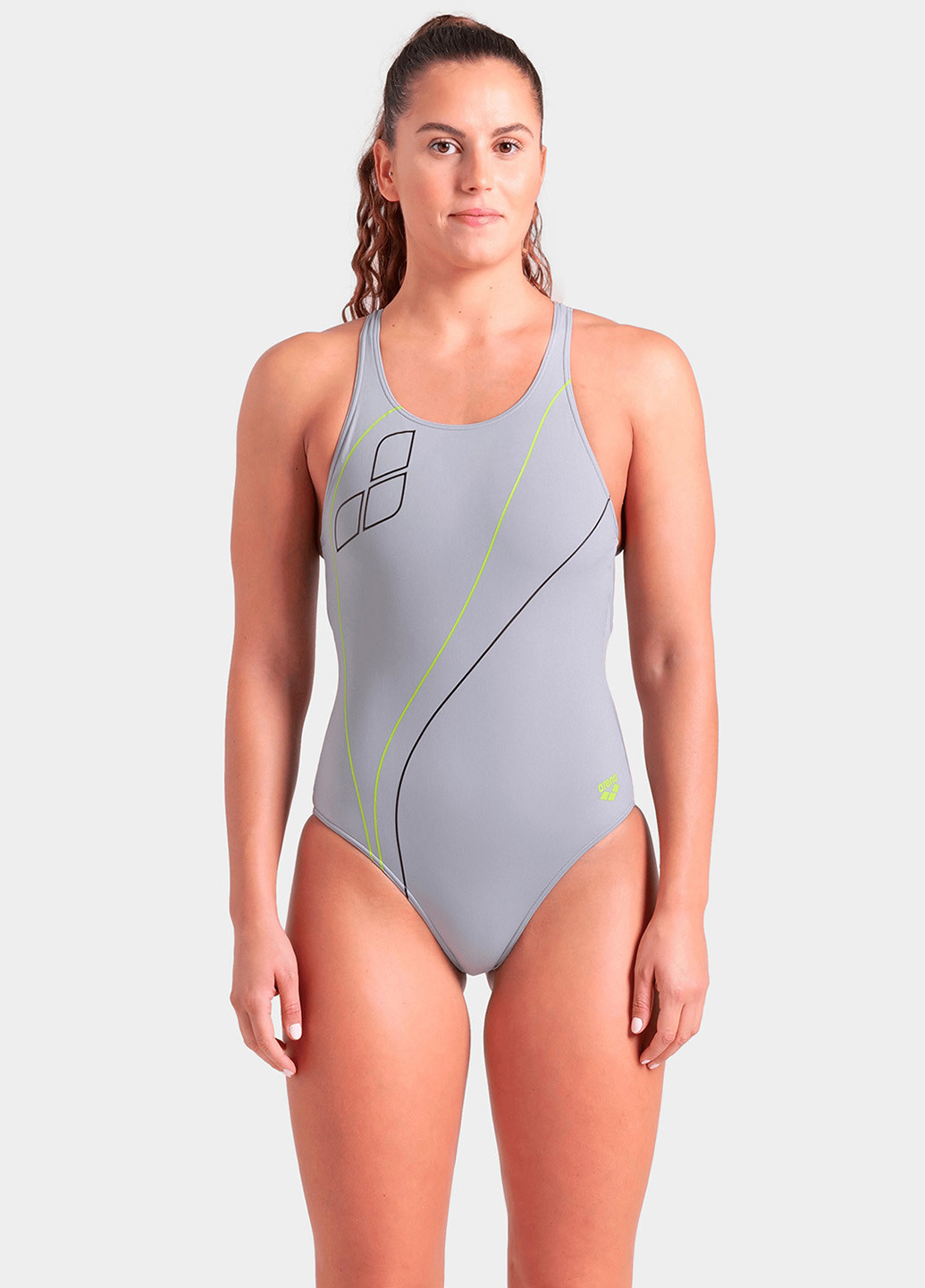 Сірий демісезонний купальник суцільний, танк Arena TRAIL SWIMSUIT V BACK