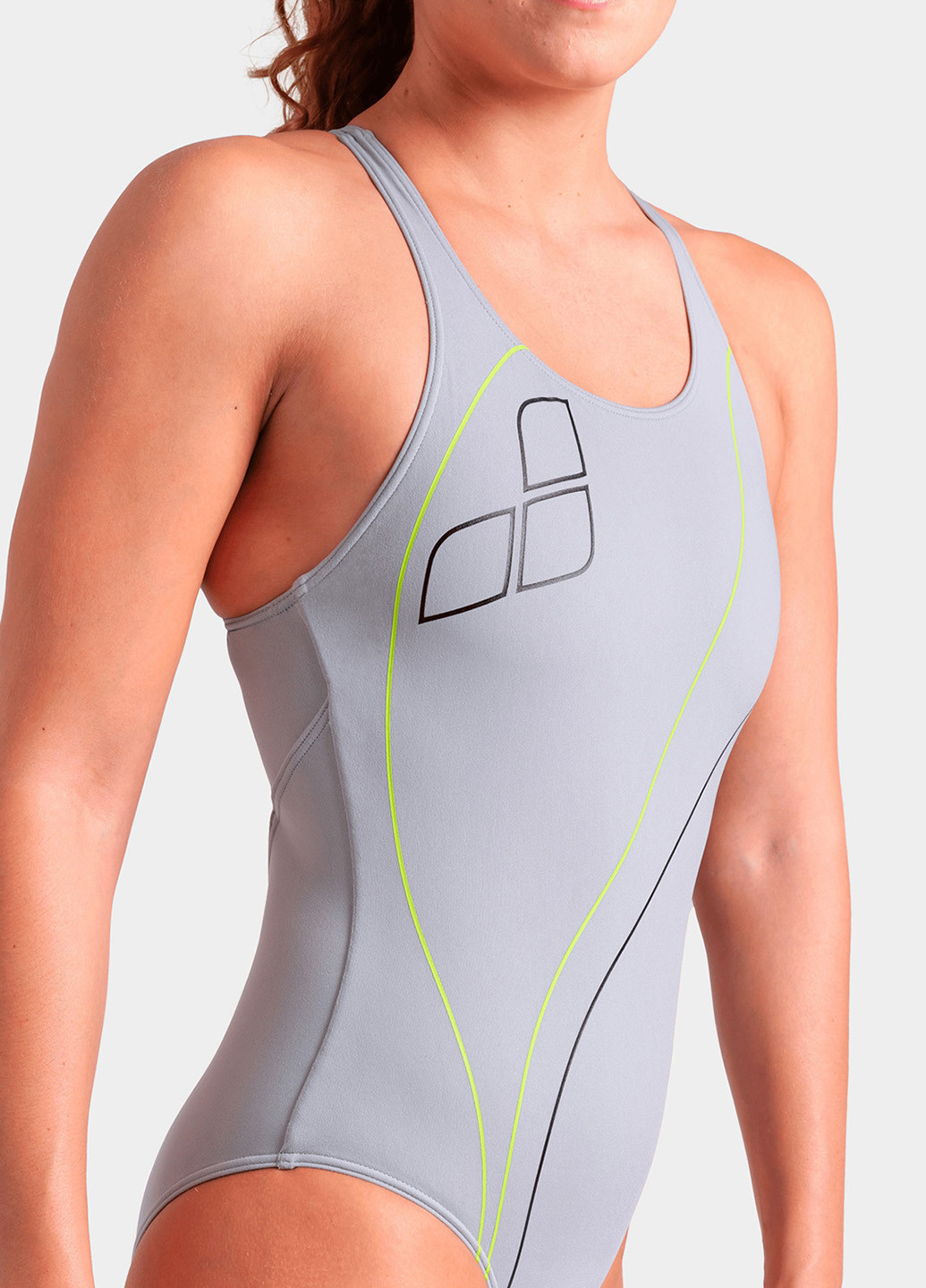 Сірий демісезонний купальник суцільний, танк Arena TRAIL SWIMSUIT V BACK