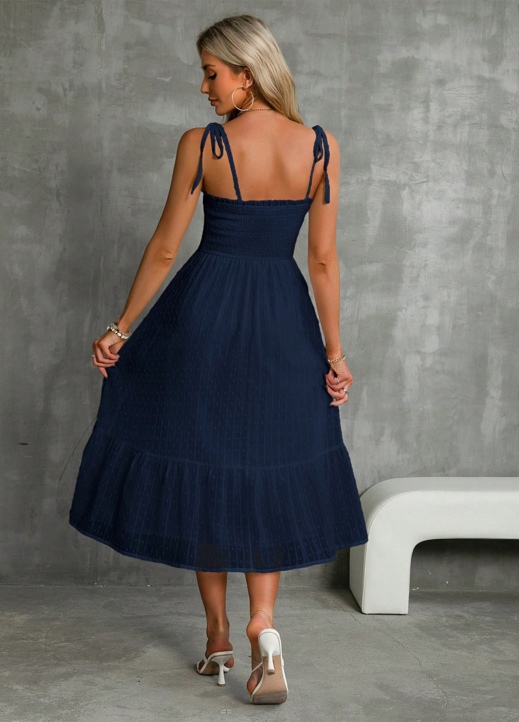 Темно-синее кэжуал платье а-силуэт SHEIN однотонное