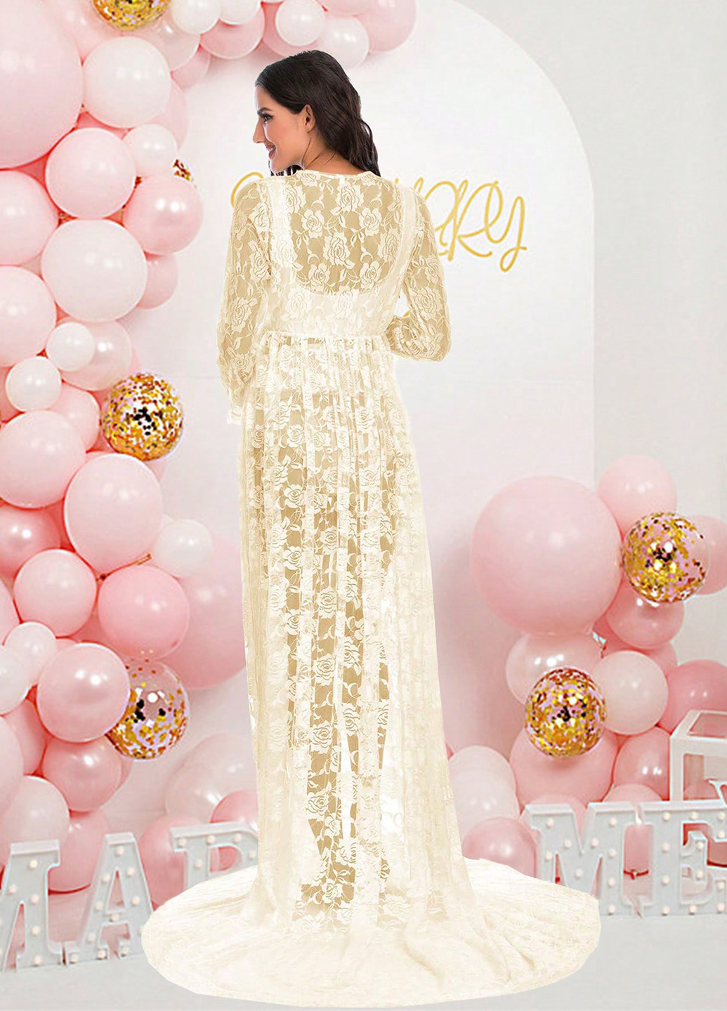 Кремовое праздничный, вечернее платье для беременных SHEIN однотонное