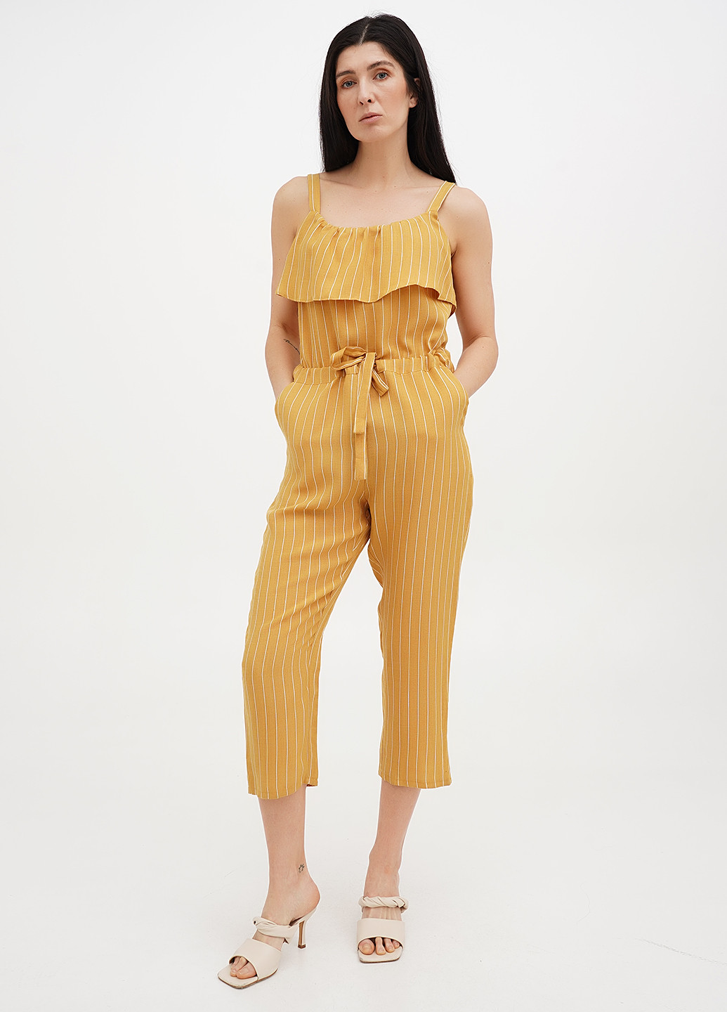 Комбинезон Babylon комбинезон-брюки полоска горчичный кэжуал вискоза